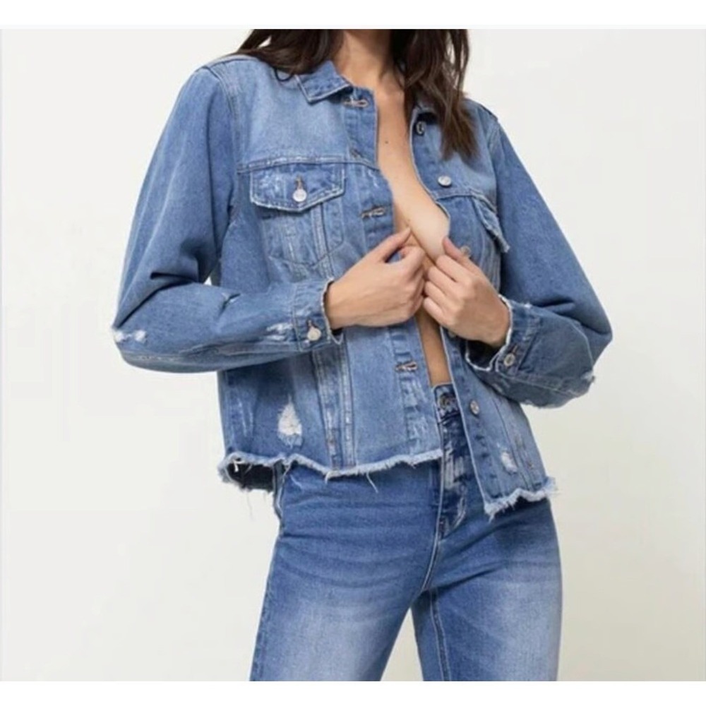Vervet Los Angeles Jeans Jacket Womens XS Classic Fit Denim Distressed Frayed